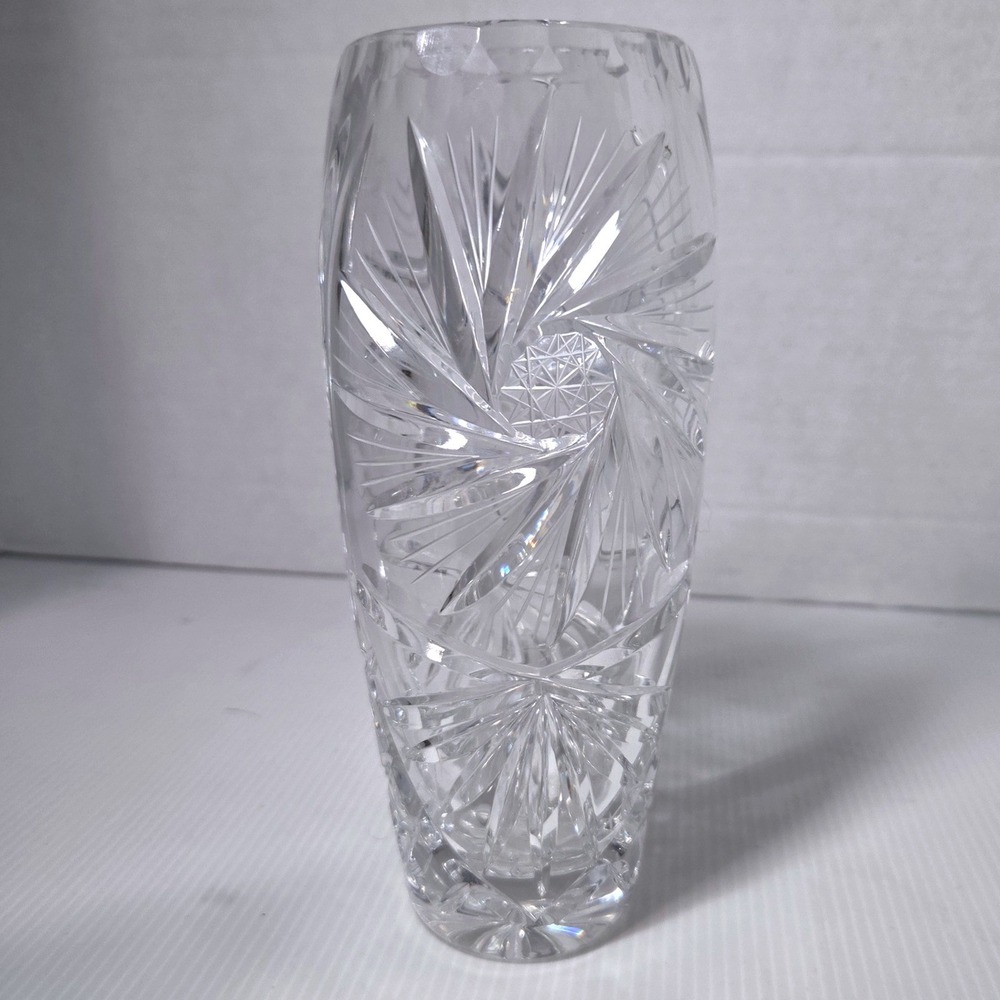 Vintage Bohemia Czech Lead Crystal Vase Pinwheel Starburst Cut Glass